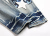 Men's Jeans Blue With Holes Embroidered Printed