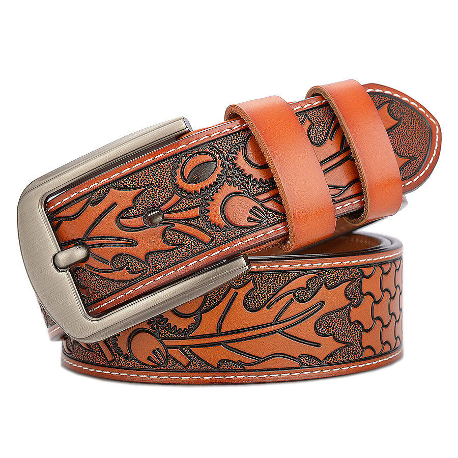 Carved Craft Men's Belt Fashion Cattlehide Leather Pant Belt