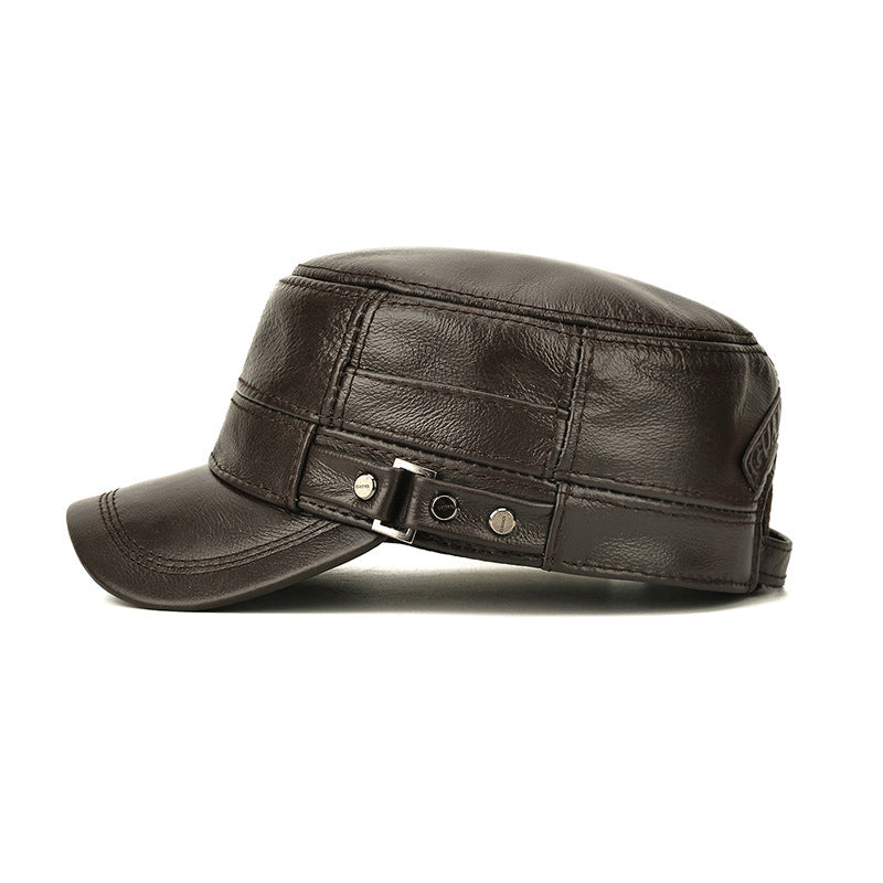 Men's autumn And Winter Warm Ear Protection Flat Cowhide Hat