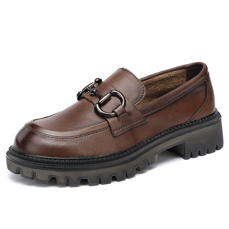 Womens LeatherThick Heel Loafers