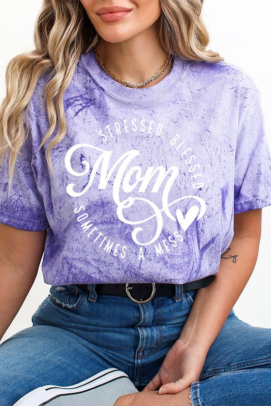 Mom Stressed Blessed Mess Color Burst Tee