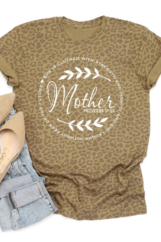 Mother Clothed in Strength Leopard Graphic Tee