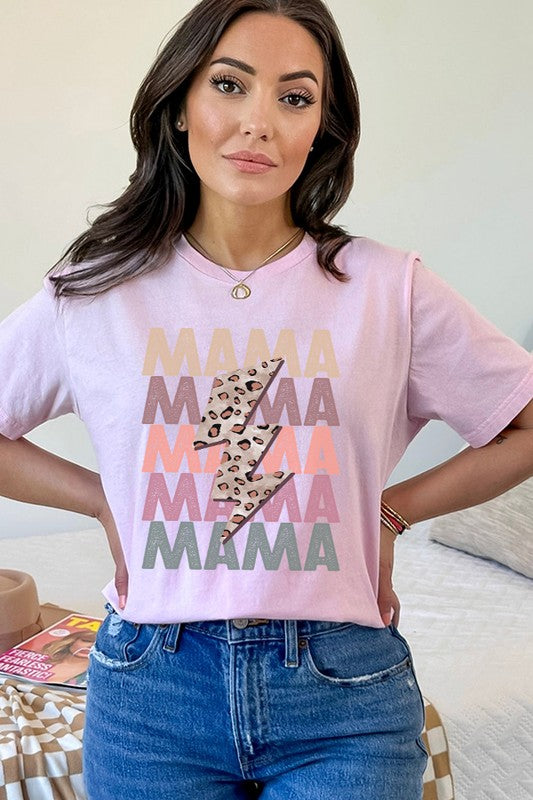 Mother's Day Mama Leopard Bolt Graphic Tee