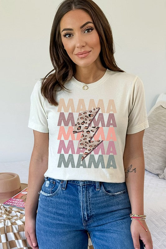 Mother's Day Mama Leopard Bolt Graphic Tee