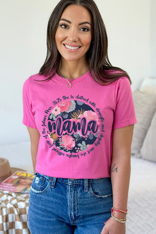 Mother's Day Mama Blue Floral Circle Graphic Tee