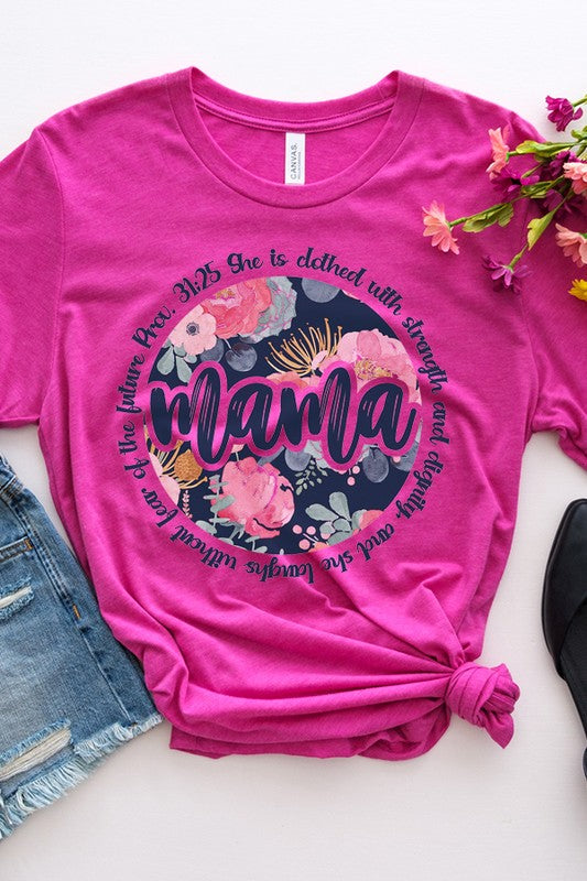 Mother's Day Mama Blue Floral Circle Graphic Tee