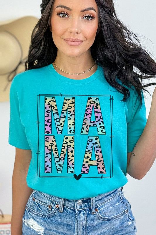 Mother's Day Mama Block Colored Leopard Tee