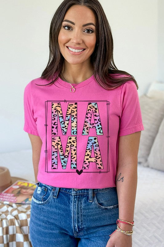 Mother's Day Mama Block Colored Leopard Tee