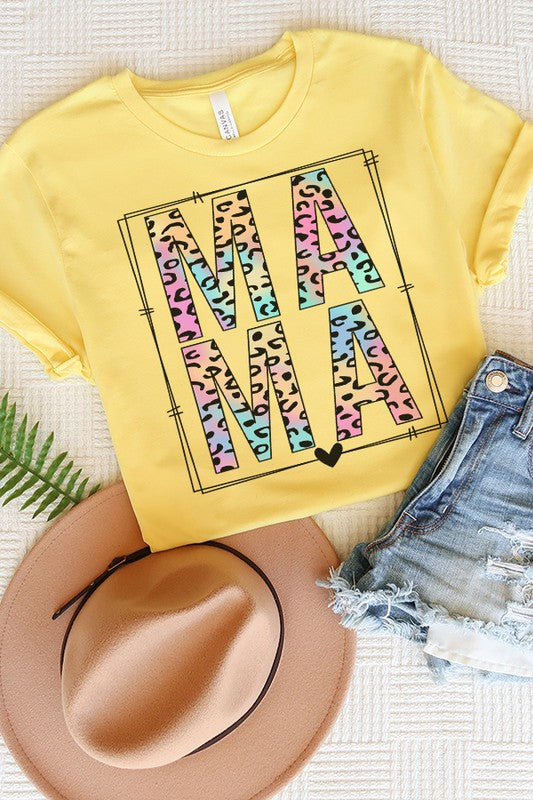 Mother's Day Mama Block Colored Leopard Tee