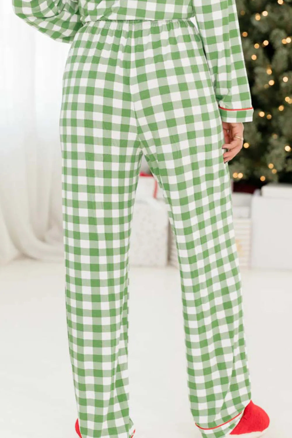 Contrast Piping Plaid Top and Pants Lounge Set