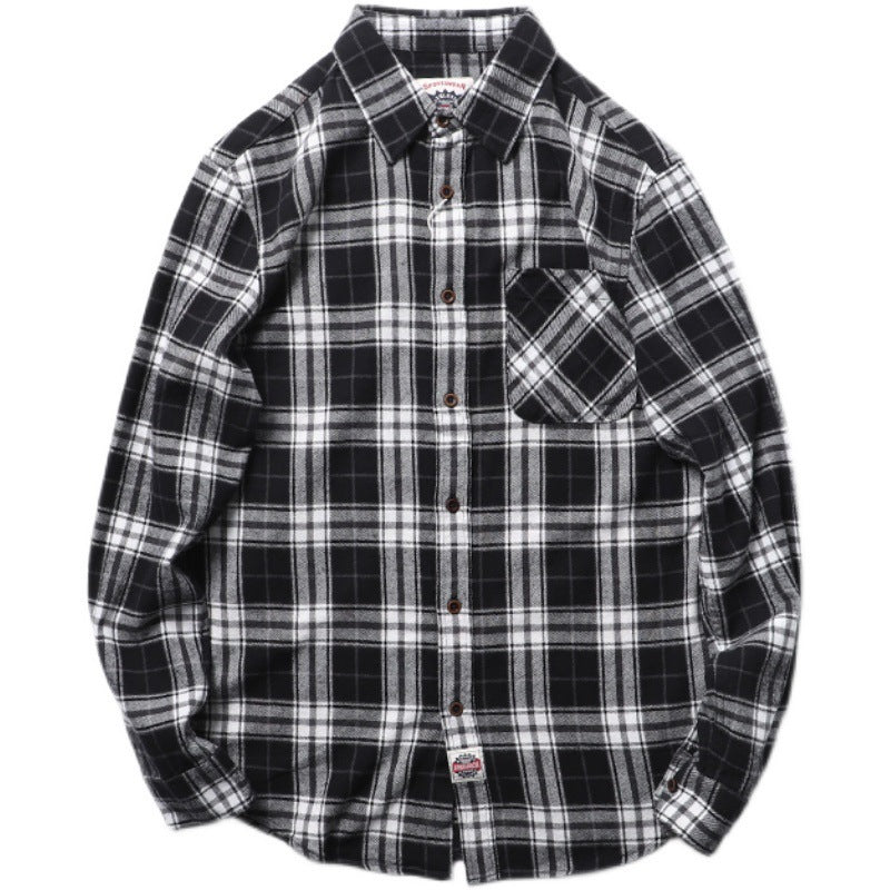 Washed Brushed Plaid Long Sleeve Shirt