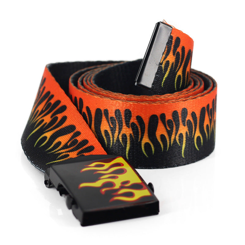 Flame print canvas belt