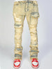 Men's Denim Straight-leg Overalls European And American Fashion Stretch Ripped Laminated Micro-pull Pants