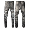 Non-mainstream Personality Patch Jeans Men's Cover Damage Gray Casual Pants