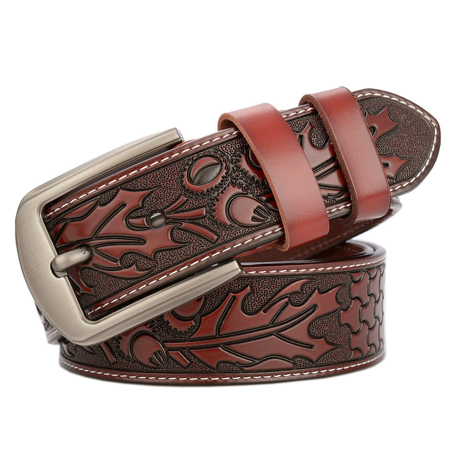 Carved Craft Men's Belt Fashion Cattlehide Leather Pant Belt