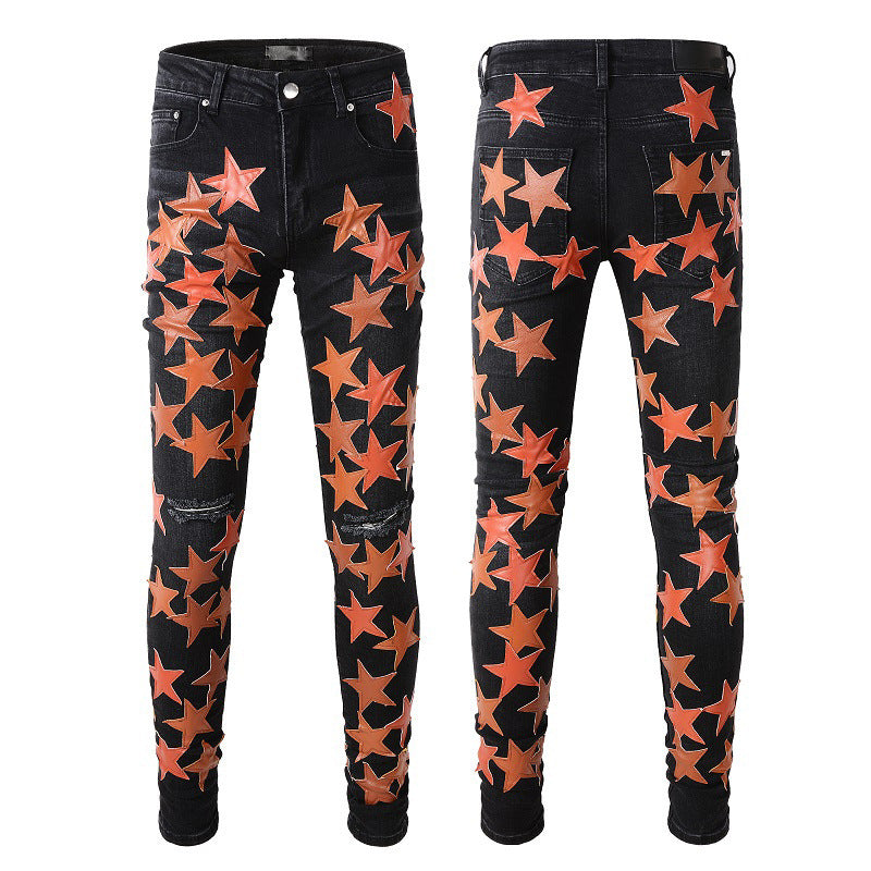 Five-pointed Star Stitching Trendy High Craft Stretch Slim Jeans