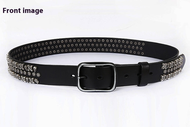 First Layer Cowhide Men Punk Belt Skull Rivet Personalized Street Non-mainstream Niche