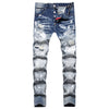 Cloth Liner Patch Random Line Embroidery Hole Digital Printing Stretch Small Straight-leg Jeans