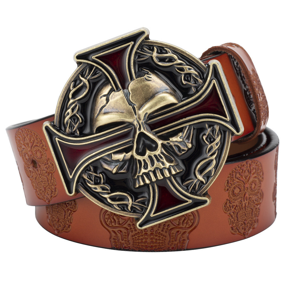 Embossed Solid Colour Ghost Head Belt Two Layer