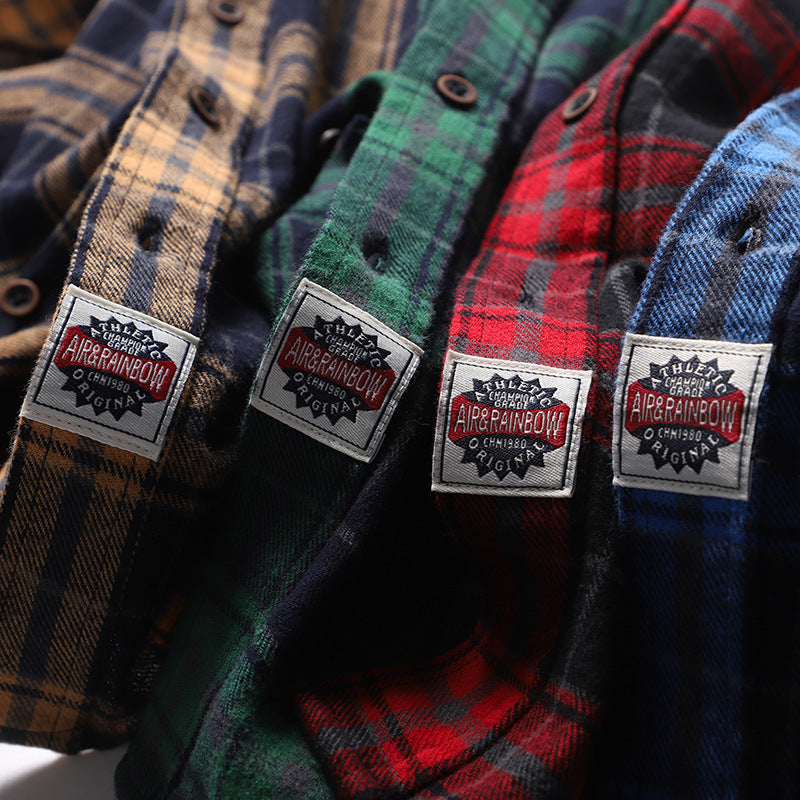 Washed Brushed Plaid Long Sleeve Shirt