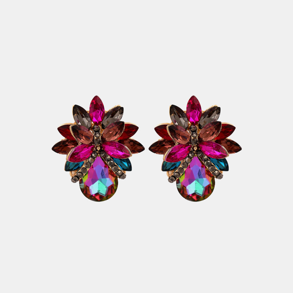 Flower Shape Glass Stone Stud Earrings