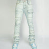 Men's Denim Straight-leg Overalls European And American Fashion Stretch Ripped Laminated Micro-pull Pants