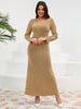 Ruched Round Neck Long Sleeve Dress