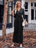 Slit Twisted Surplice Long Sleeve Dress