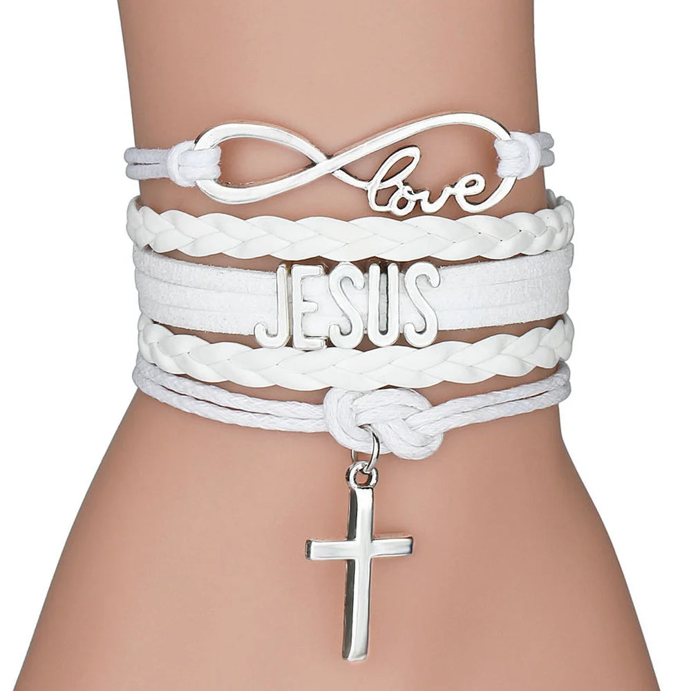 Embrace the Divine: Multilayer Jesus Loves Letter Leather Bracelet - A Testament to Faith and Fashion