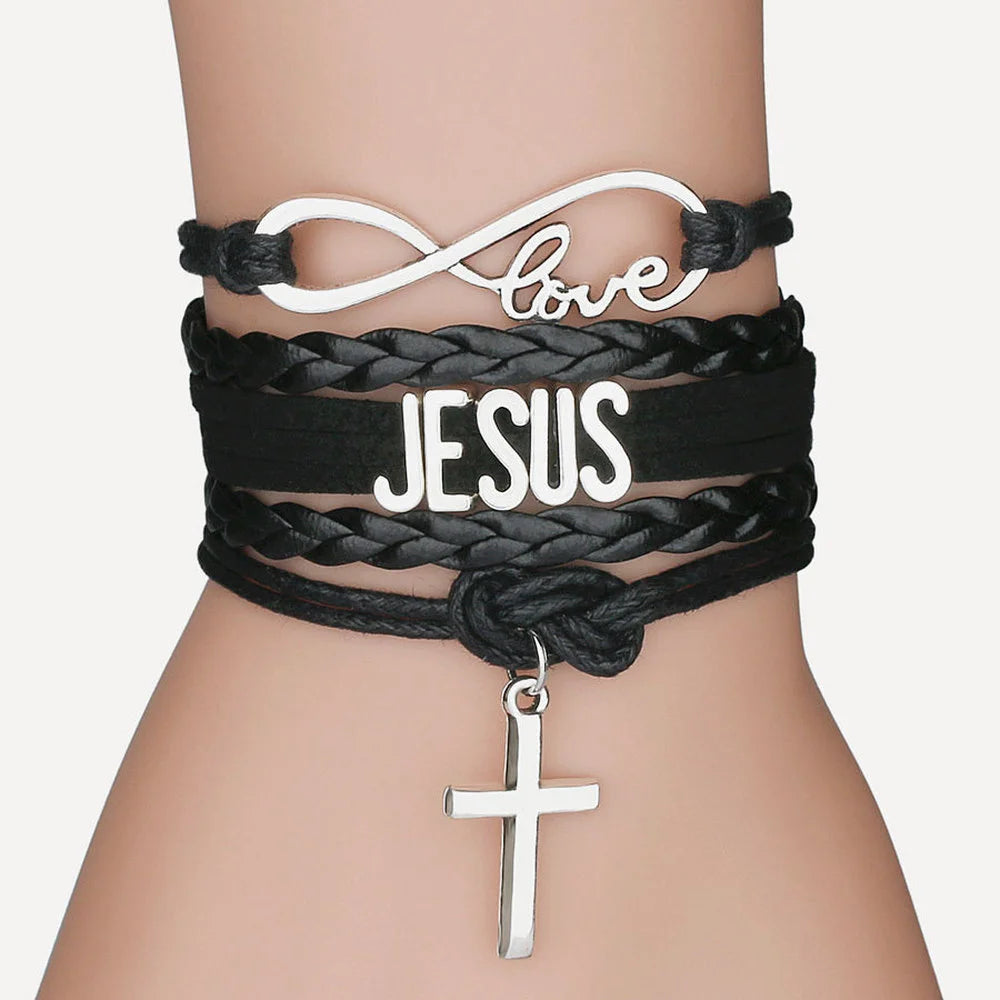 Embrace the Divine: Multilayer Jesus Loves Letter Leather Bracelet - A Testament to Faith and Fashion