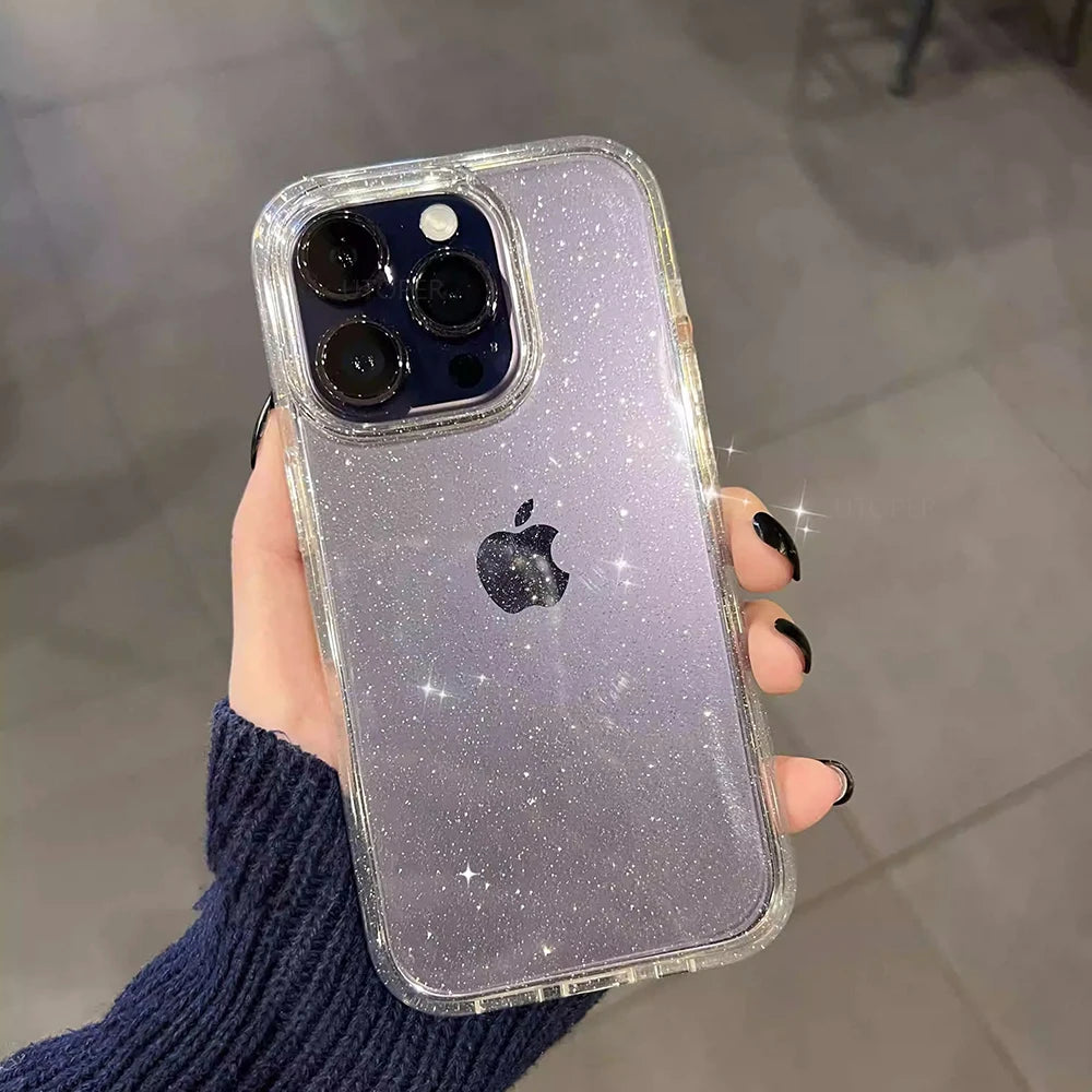 Dazzle On-The-Go: Chic Transparent Glitter Phone Case for iPhone