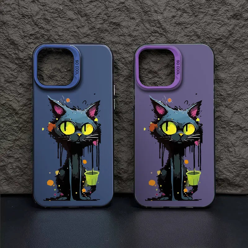 Cartoon Graffiti Black Cat Mobile Phone Case for iPhone