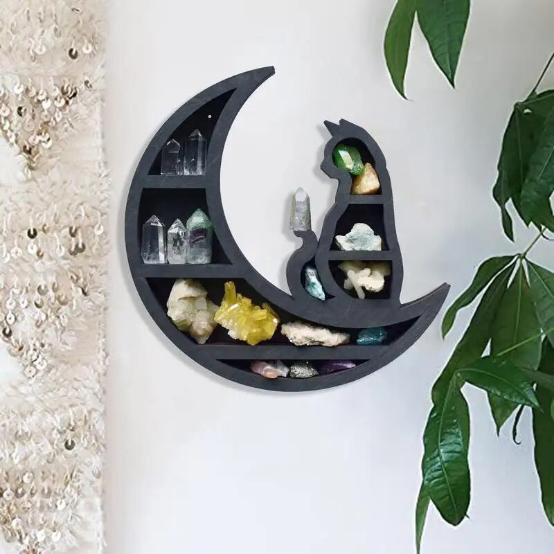 Cat In The Moon Crystal Wooden Shelf - Elevate Your Home Decor with Rabbit Rich