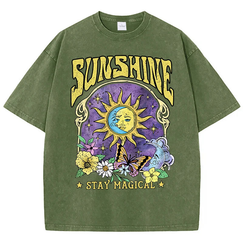 Radiate Joy: Sunshine Humorous Sun Moon Flower Butterfly Party Women's Top