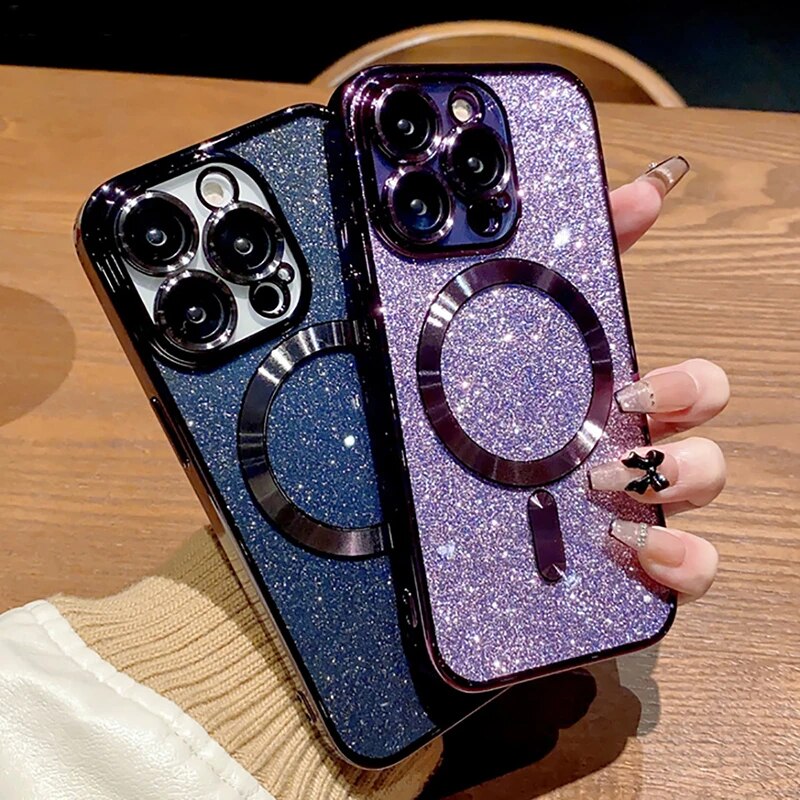 Trend-Setting Glitter Phone Case with Lens Protector for iPhone 15 - Style, Protection