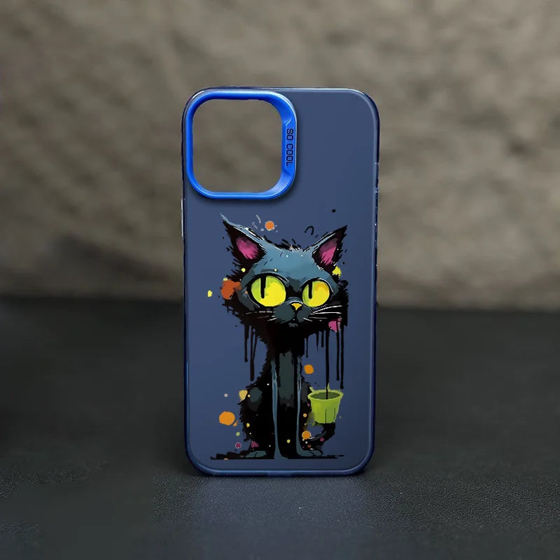 Cartoon Graffiti Black Cat Mobile Phone Case for iPhone