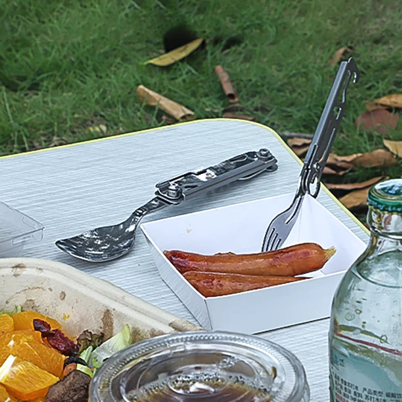 🏕️ Experience Effortless Outdoor Dining: Stainless Steel Multi-function Portable Utensil Set