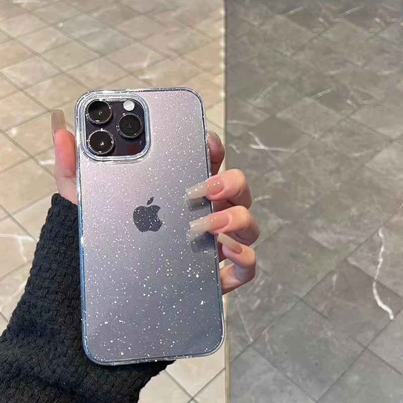 Dazzle On-The-Go: Chic Transparent Glitter Phone Case for iPhone