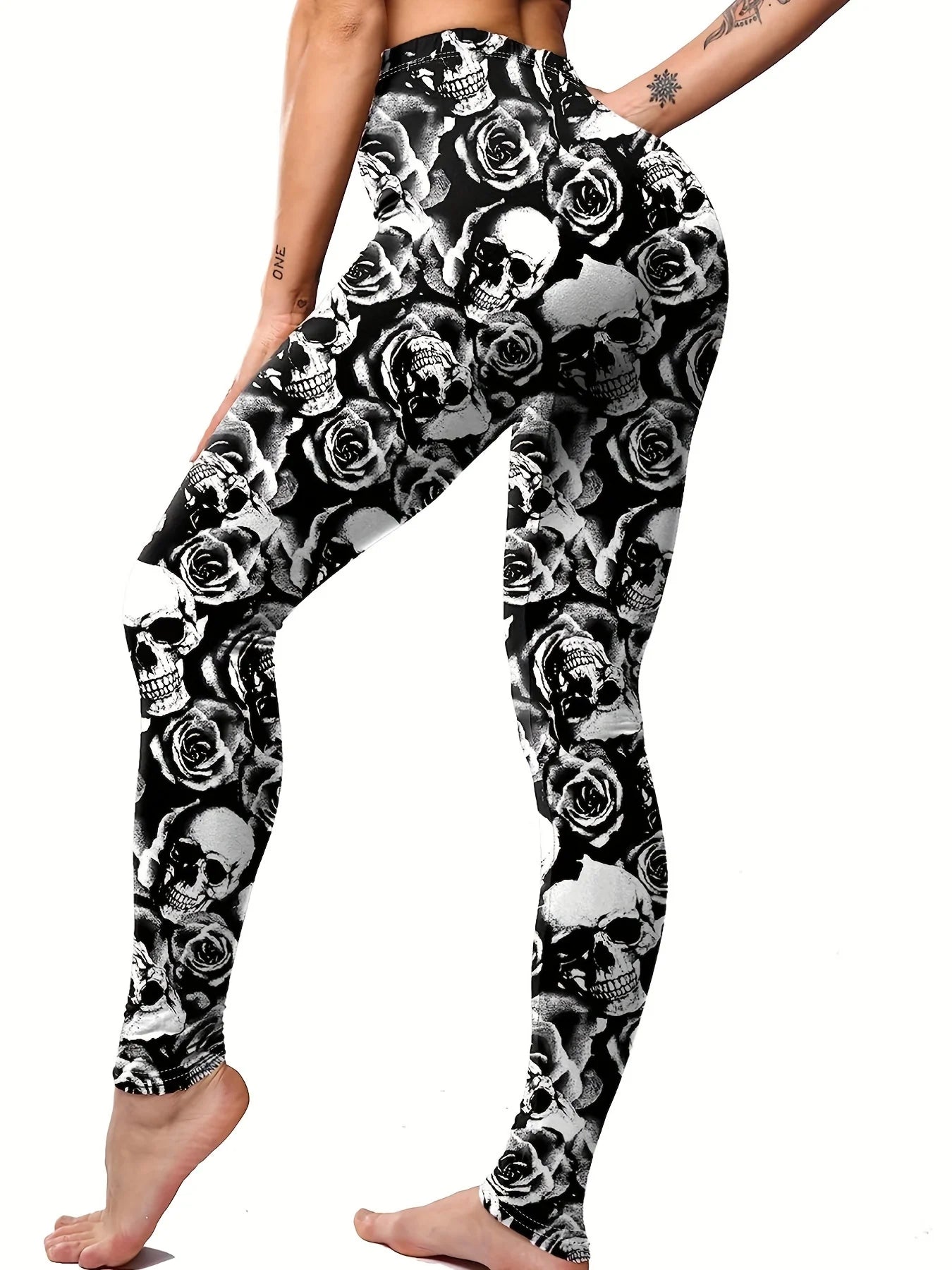 Women's Skull Print High Waist Long Fit Fashion Tight Outdoor Sports Casual Underpants