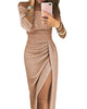 Slit Slash-neck Dress Women Sparkling Slim Long Dress