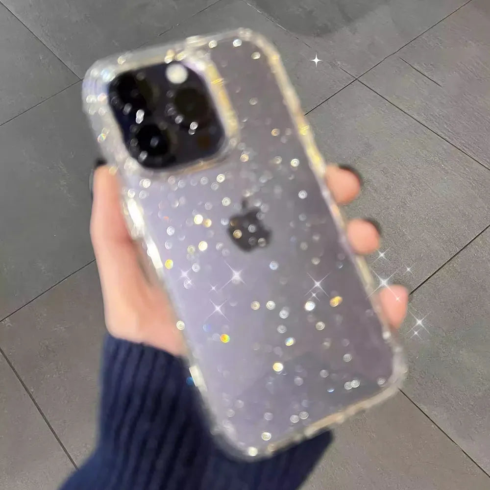 Dazzle On-The-Go: Chic Transparent Glitter Phone Case for iPhone