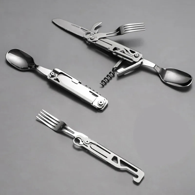 🏕️ Experience Effortless Outdoor Dining: Stainless Steel Multi-function Portable Utensil Set