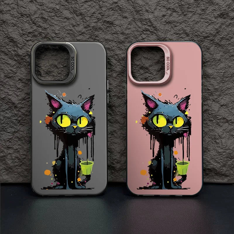 Cartoon Graffiti Black Cat Mobile Phone Case for iPhone