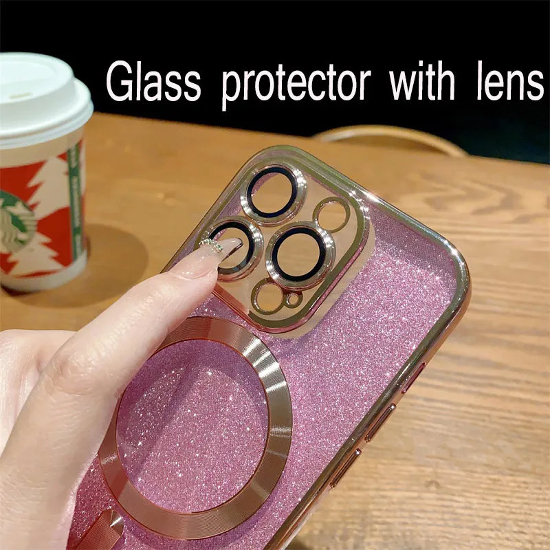 Trend-Setting Glitter Phone Case with Lens Protector for iPhone 15 - Style, Protection