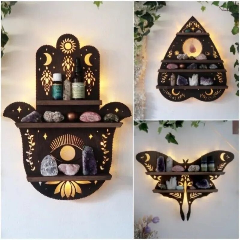 Moon Butterfly Wooden Shelf Crystal Essential Oil Storage Rack