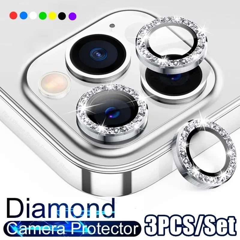 📸💎 Capture Trends with Diamond Metal Camera Lens Protector for iPhone!