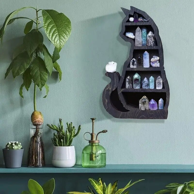 Cat In The Moon Crystal Wooden Shelf - Elevate Your Home Decor with Rabbit Rich