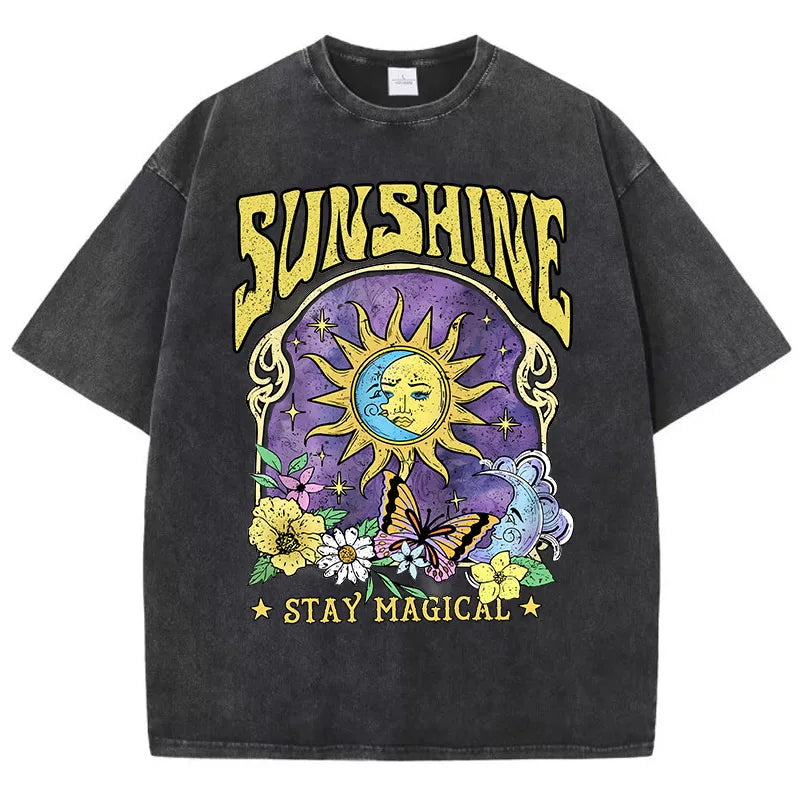 Radiate Joy: Sunshine Humorous Sun Moon Flower Butterfly Party Women's Top