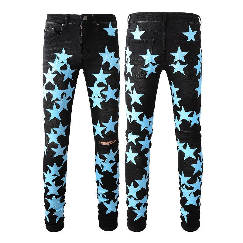 Five-pointed Star Stitching Trendy High Craft Stretch Slim Jeans