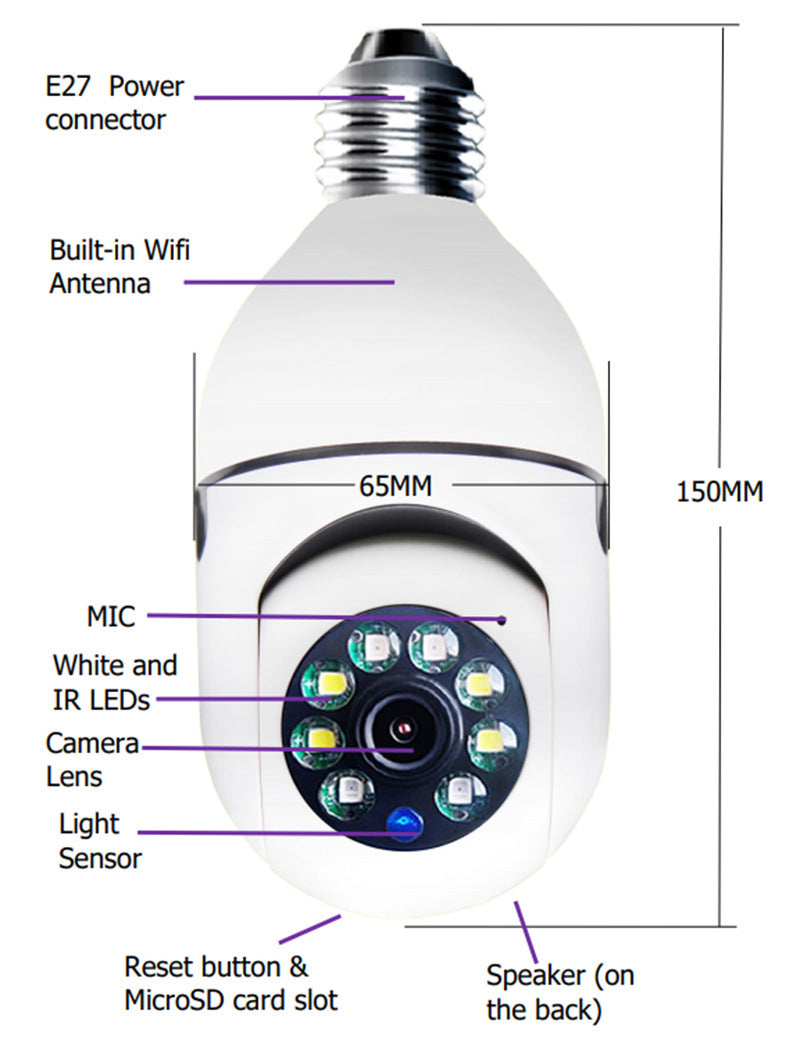 WiFi CAMERA 1080P Bulb 4X Zoom WiFi